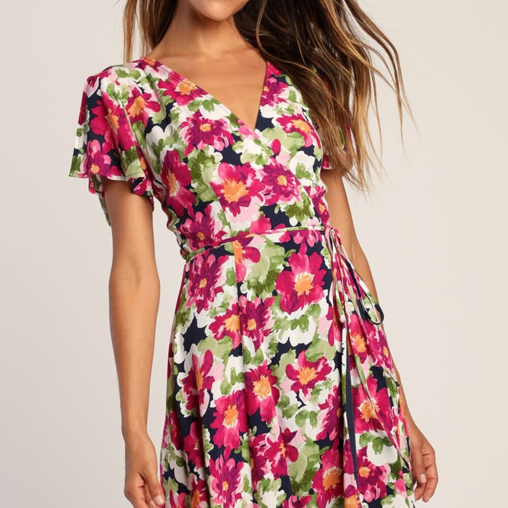 Harbor Point Magenta Multi Floral Print Wrap Dress